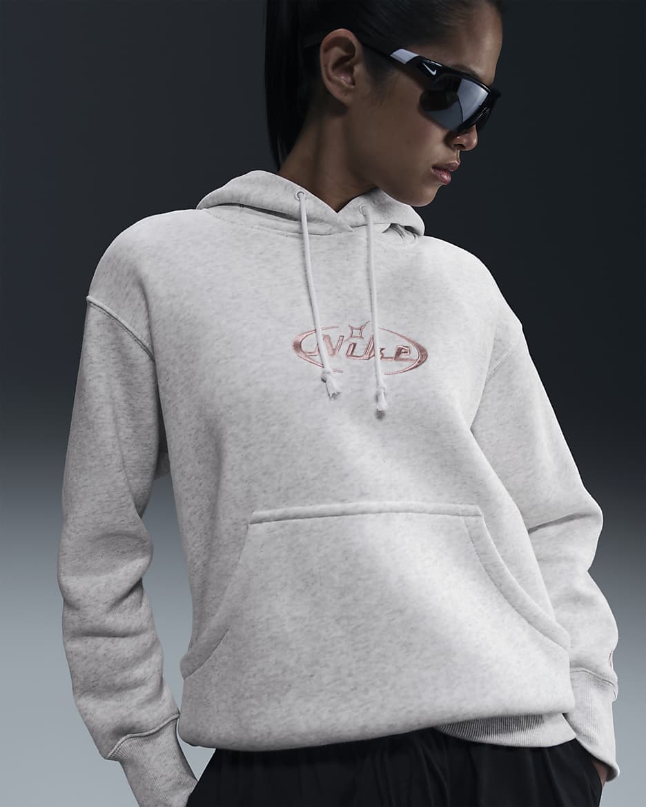 Nike Sportswear Women's Oversized Pullover Hoodie - Birch Heather/Pink Glaze