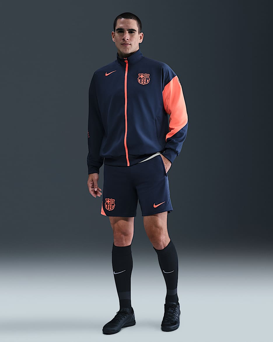 F.C. Barcelona Strike Third Men's NIke Dri-FIT Total 90 Football Knit Shorts - Midnight Navy/Bright Mango/Bright Mango