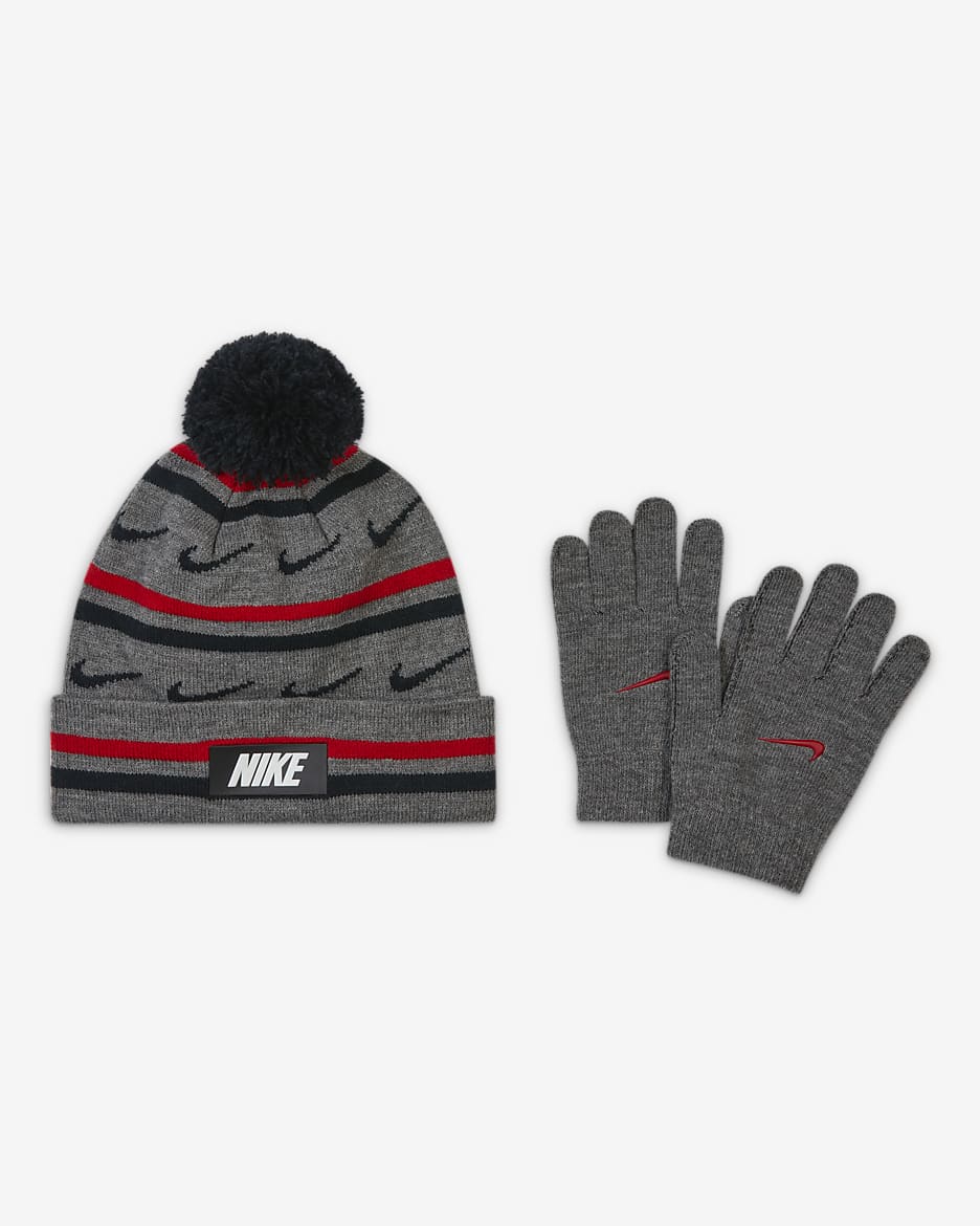 Nike Big Kids' Beanie and Gloves Set - Dark Grey Heather