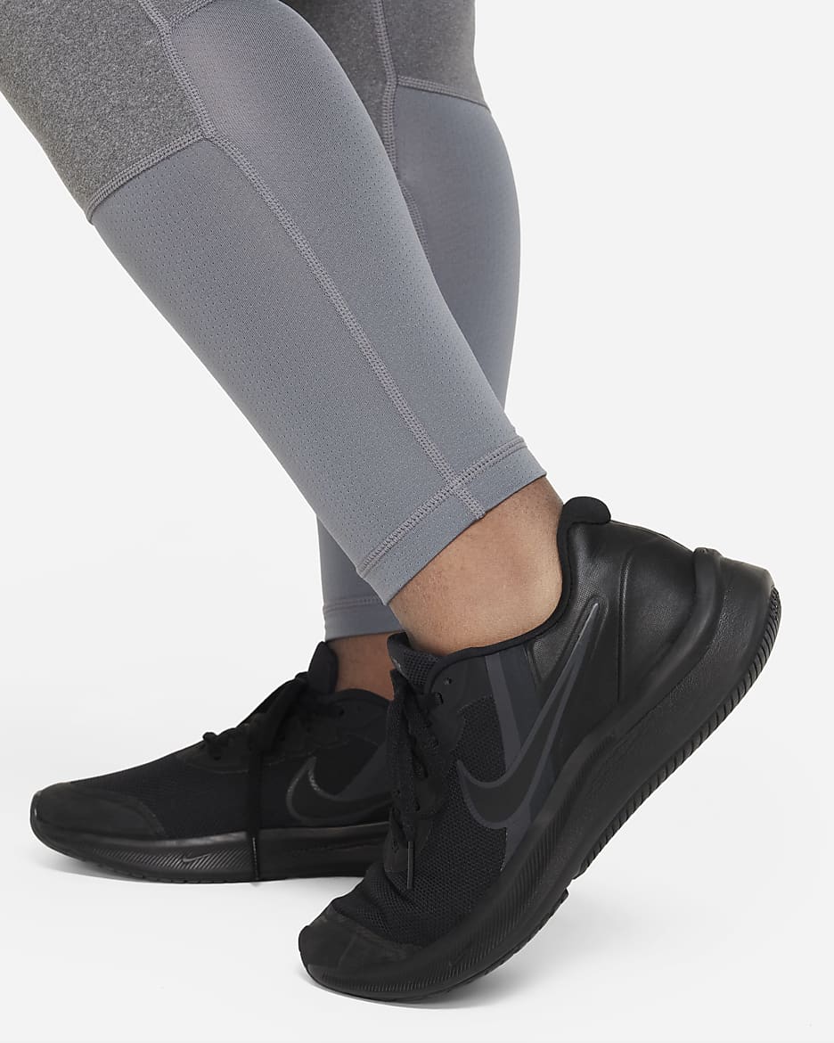 Nike Pro Dri-FIT leggings til store barn (jente) (utvidet størrelse) - Carbon Heather/Hvit