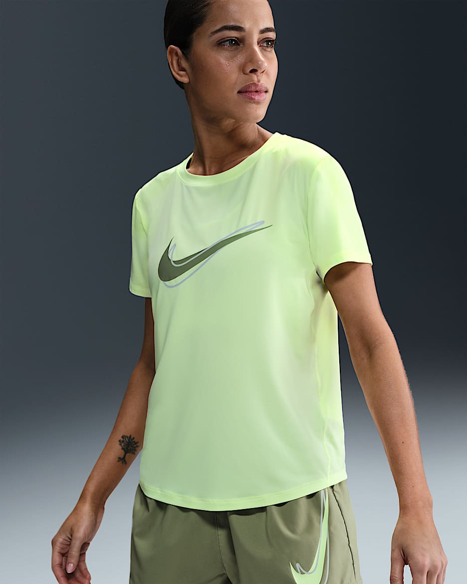 Nike One Swoosh Dri-FIT kortermet løpeoverdel til dame - Barely Volt