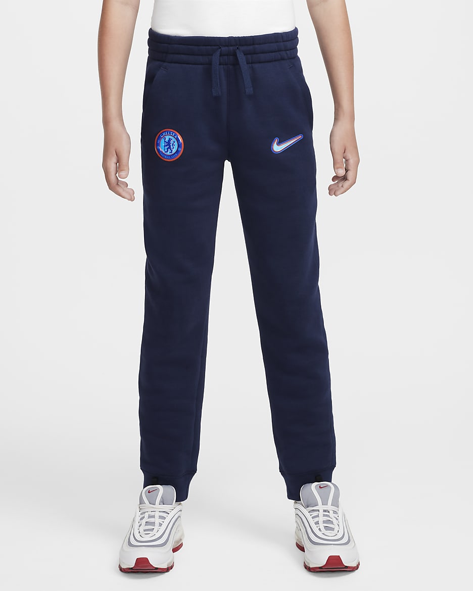 Chelsea FC Club Fleece Nike fotballjoggebukse til store barn (gutt) - Obsidian/Hvit