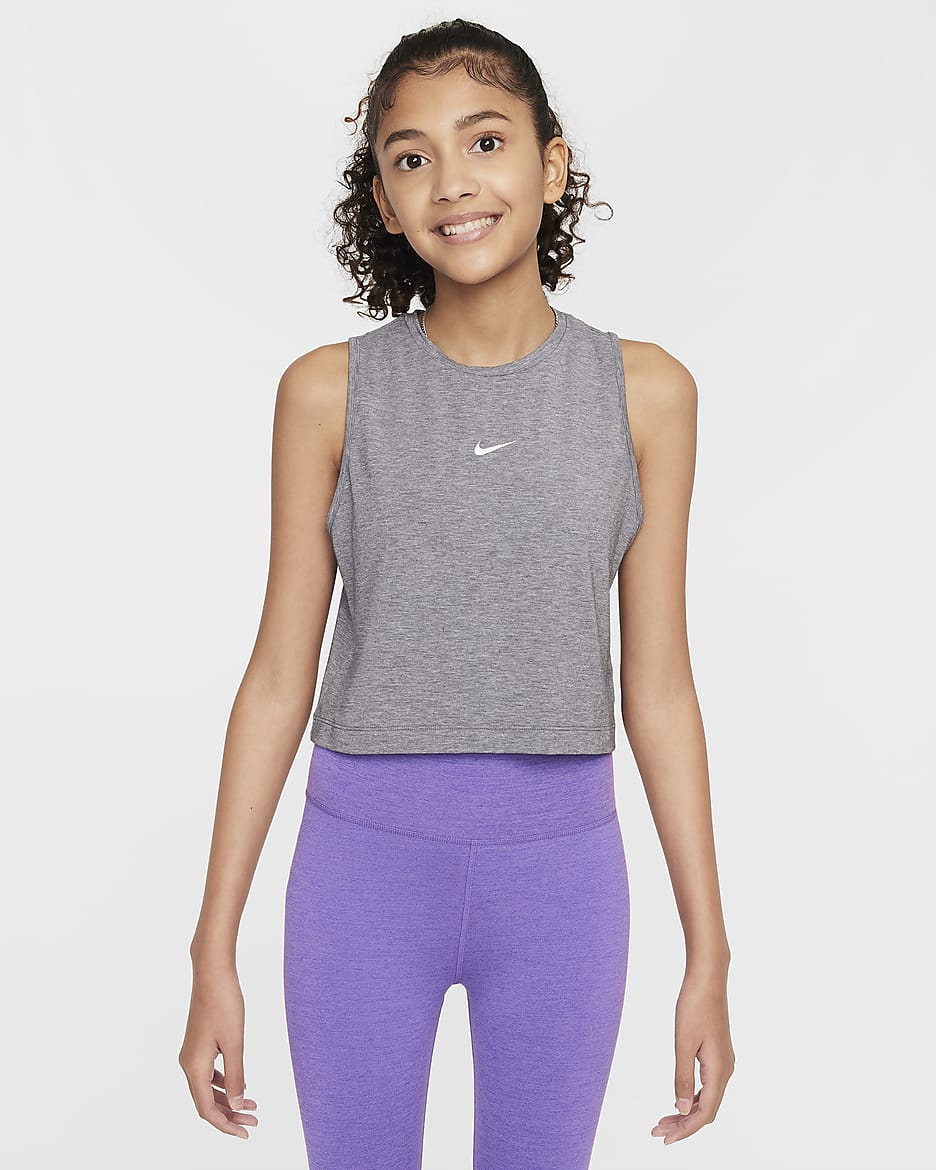 Camiseta de tirantes de entrenamiento Dri-FIT para niña Nike Pro - Gris oscuro/Puro/Blanco