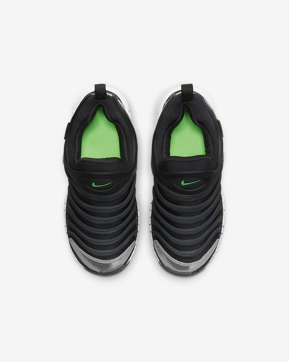 Nike Dynamo Free Younger Kids' Easy On/Off Shoes - Black/Dark Smoke Grey/Chrome/Green Strike