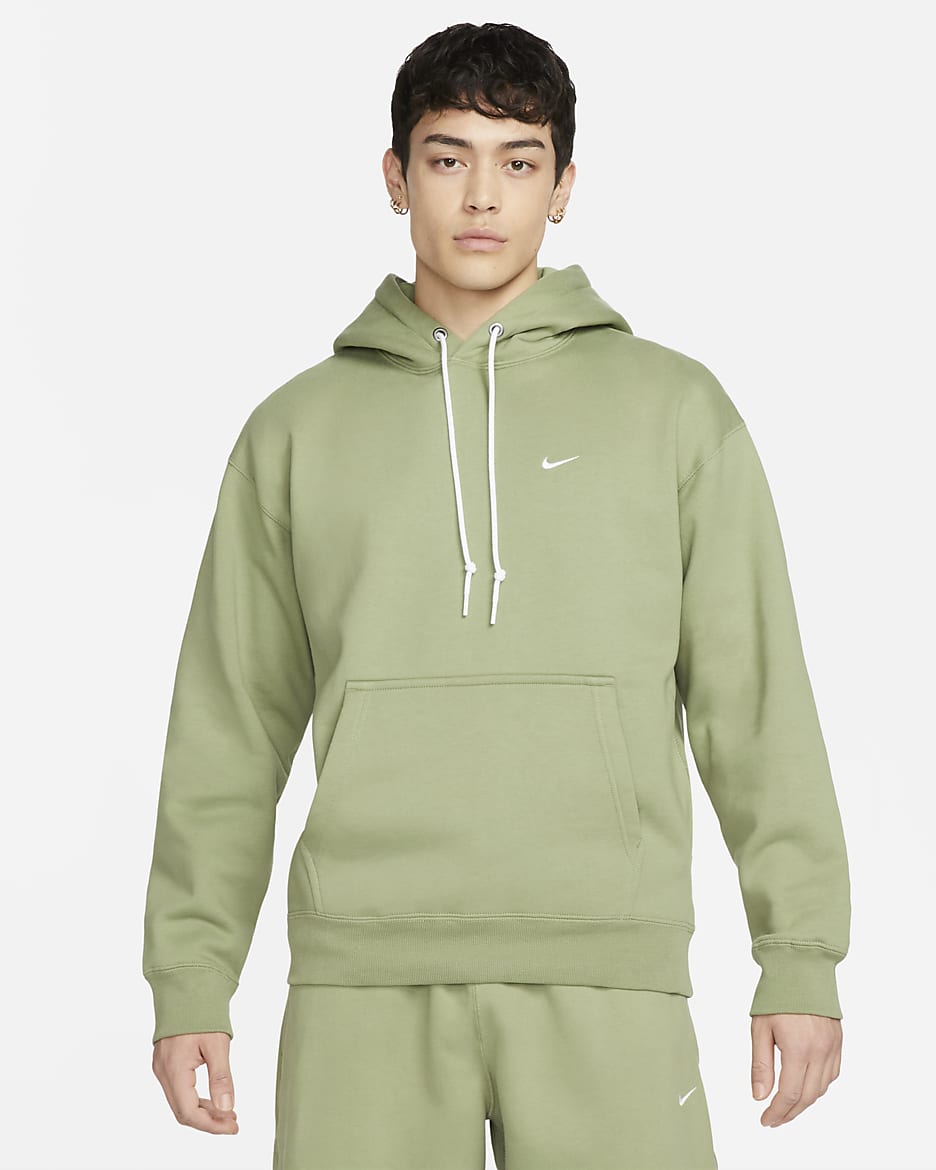 Nike Solo Swoosh 男款 Fleece 套頭連帽上衣 - Oil Green/白色
