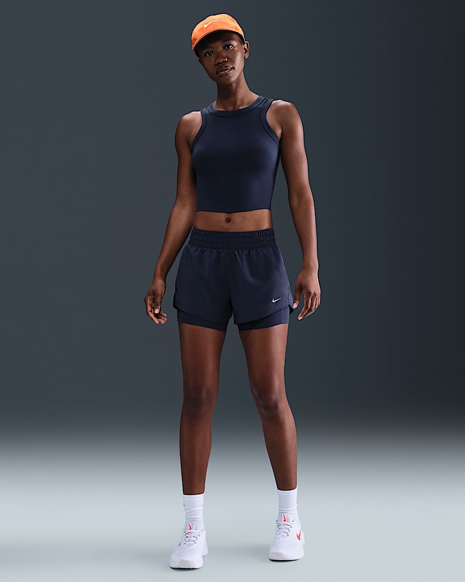 Nike One Women's Dri-FIT Mid-Rise 8cm (approx.) 2-in-1 Shorts - Midnight Navy/White