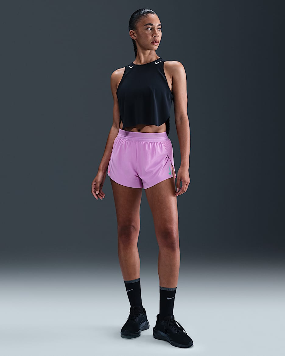 Nike AeroSwift Women's Dri-FIT ADV Mid-Rise 3" Brief-Lined Running Shorts - Rush Fuchsia/Aster Pink/Green Shock
