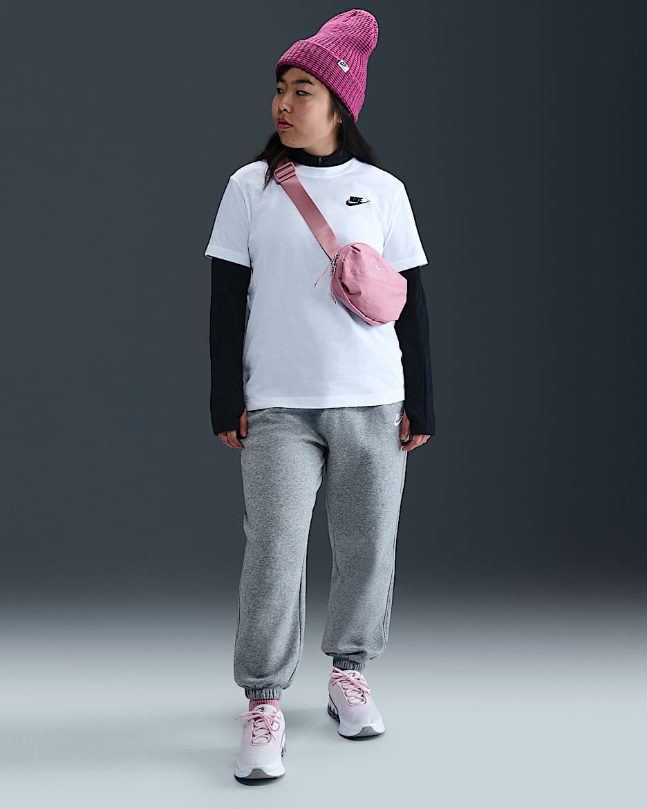 Nike Sportswear Club Fleece Big Kids' Loose Pants (Extended Size) - Dark Grey Heather/Base Grey/White