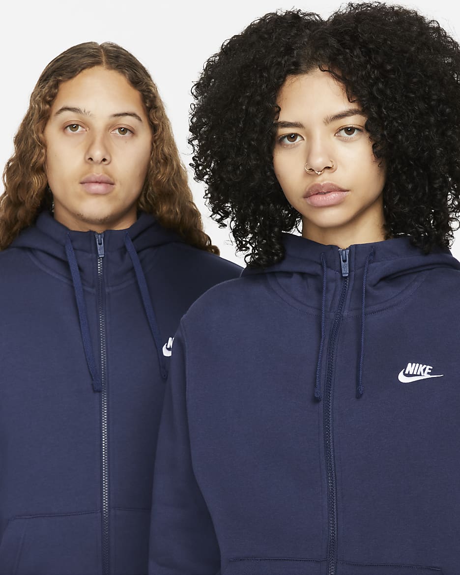 Nike Sportswear Club Fleece Men's Full-Zip Hoodie - Midnight Navy/Midnight Navy/White