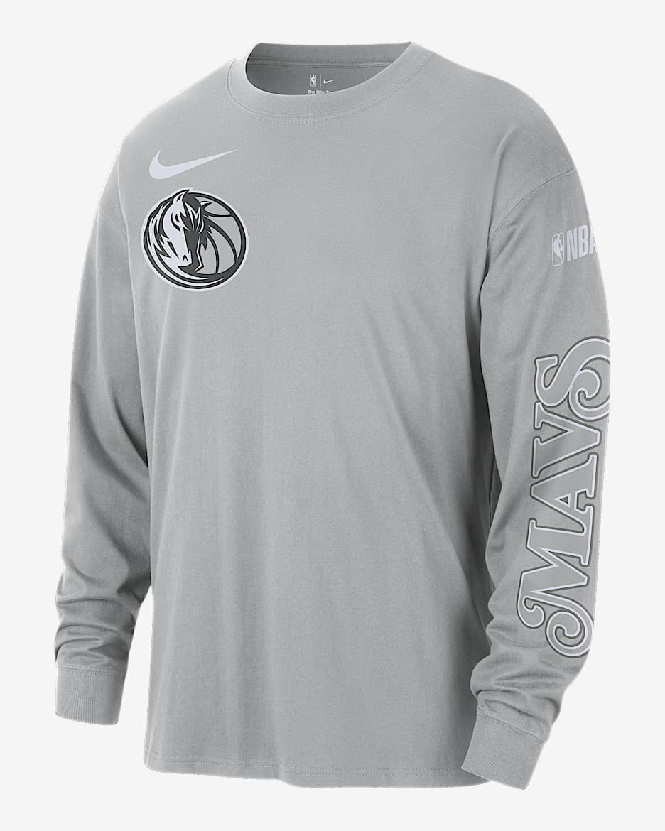 Dallas Mavericks Courtside City Edition Men's Nike NBA Max90 Long-Sleeve T-Shirt - Flat Silver