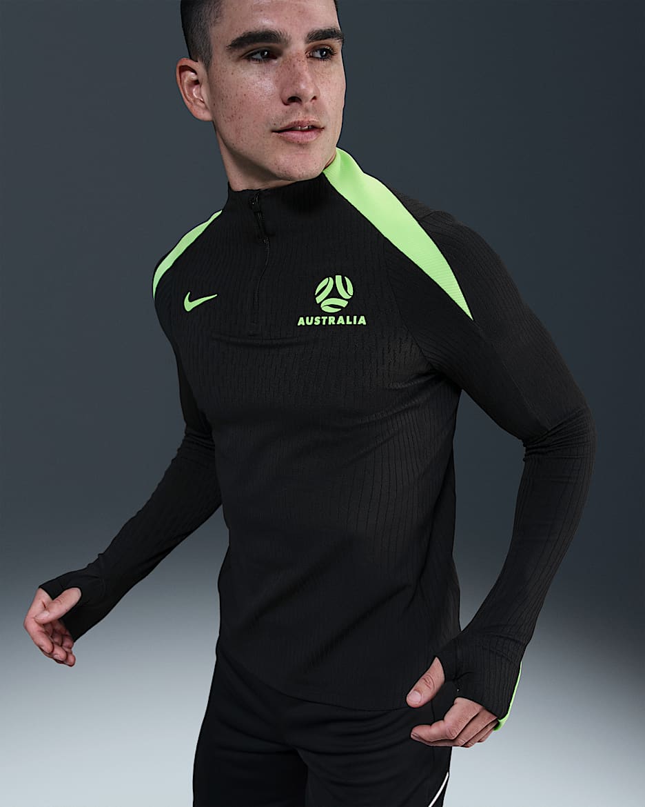 Pánské pleteninové fotbalové tréninkové tričko Nike Dri-FIT ADV Austrálie Strike Elite - Černá/Lime Blast/Lime Blast