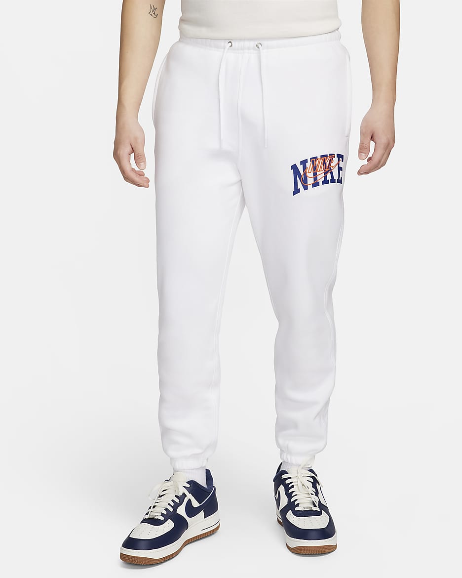 Nike Club Fleece Men's Cuffed Pants - White/Safety Orange