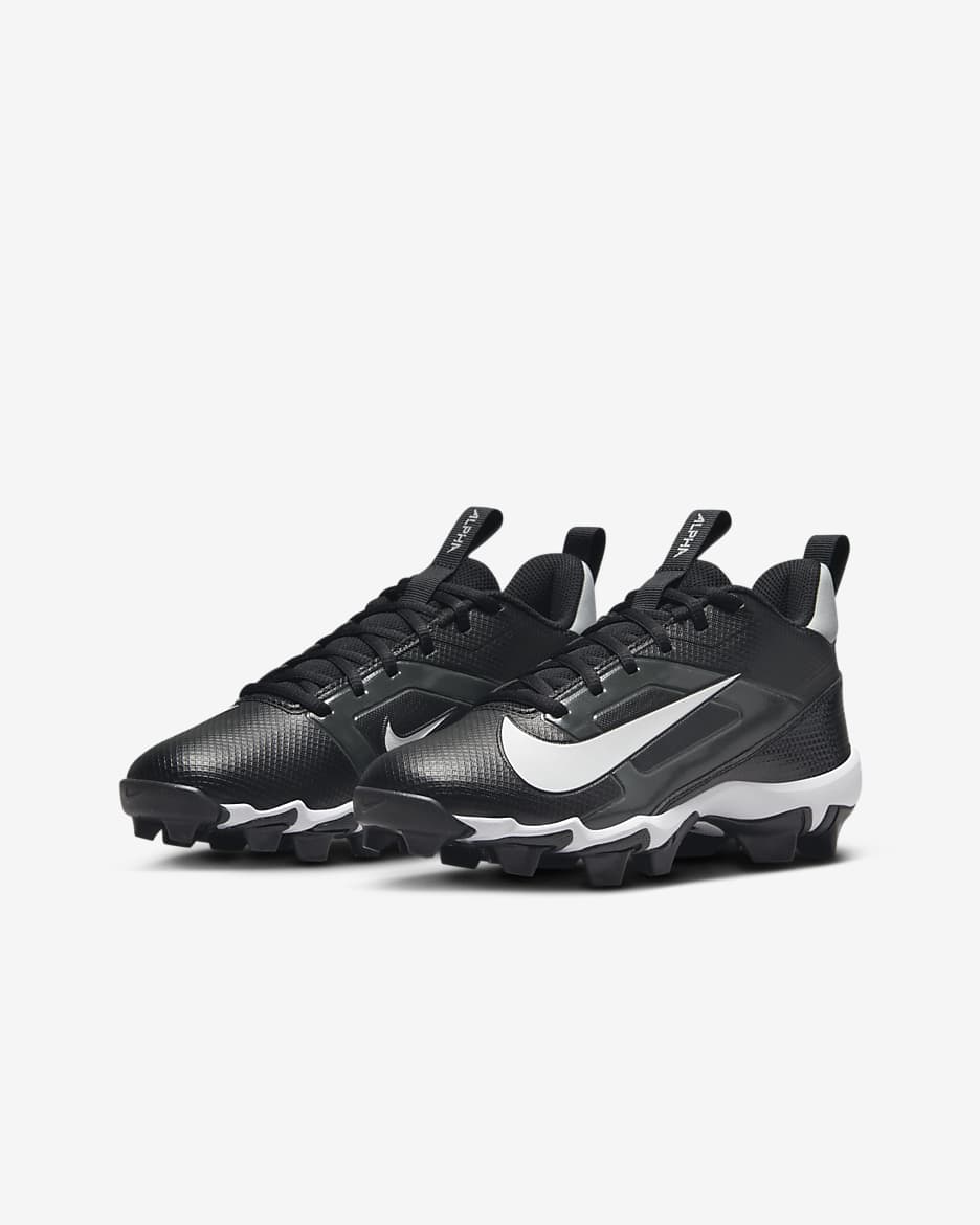 Tacos de fútbol americano para niños grandes (ancho) Nike Alpha Menace 4 Shark - Negro/Gris humo claro/Plata metalizado/Blanco