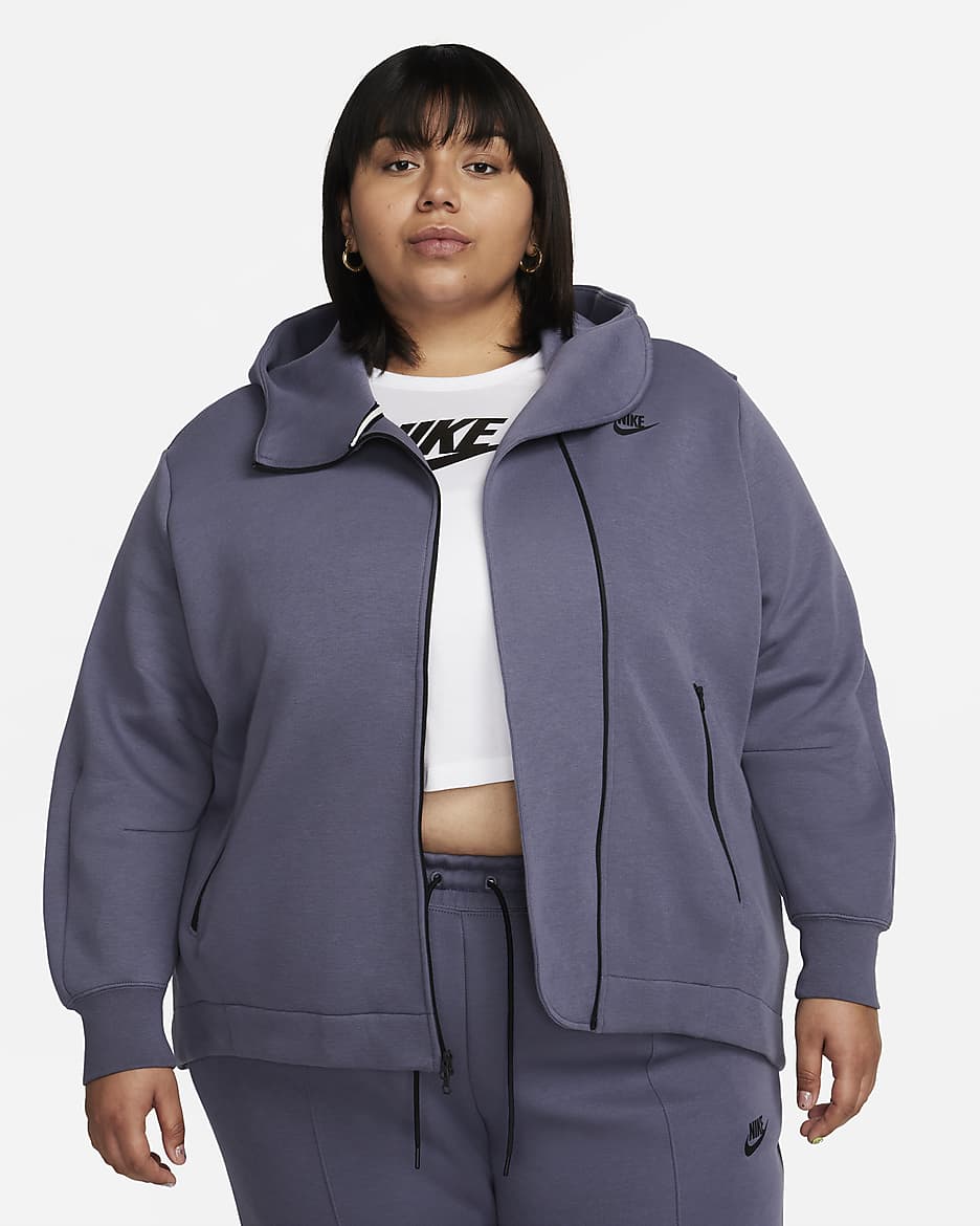 Nike Sportswear Tech Fleece Women's Oversized Full-Zip Hoodie (Plus Size) - Light Carbon/Black