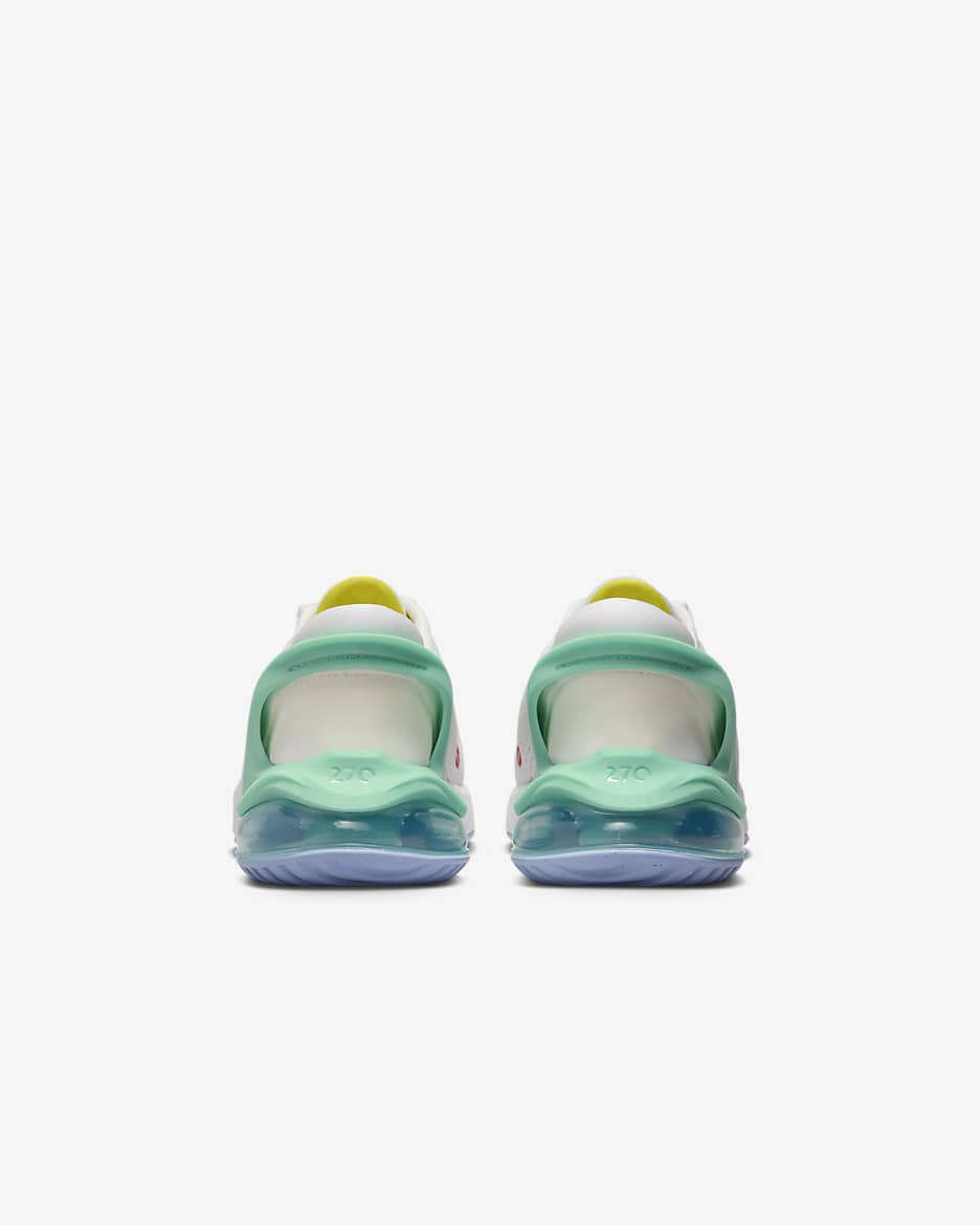 Tenis fácil de poner y quitar para niños grandes Nike Air Max 270 GO - Blanco cumbre/Esmeralda creciente/Cobalto felicidad/Obsidiana