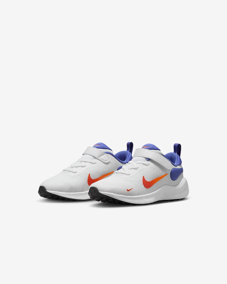 Tenis para niños de preescolar Nike Revolution 7 - Blanco/Azul astronómico/Naranja total/Naranja team