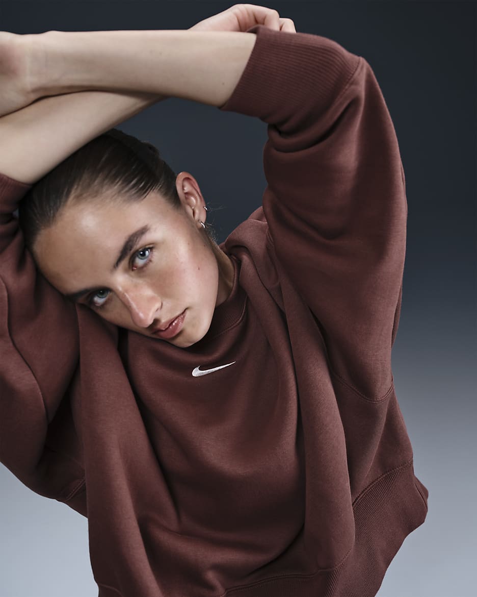 Nike Sportswear Phoenix Fleece Women's Over-Oversized Crew-Neck Sweatshirt - Red Sepia/Sail