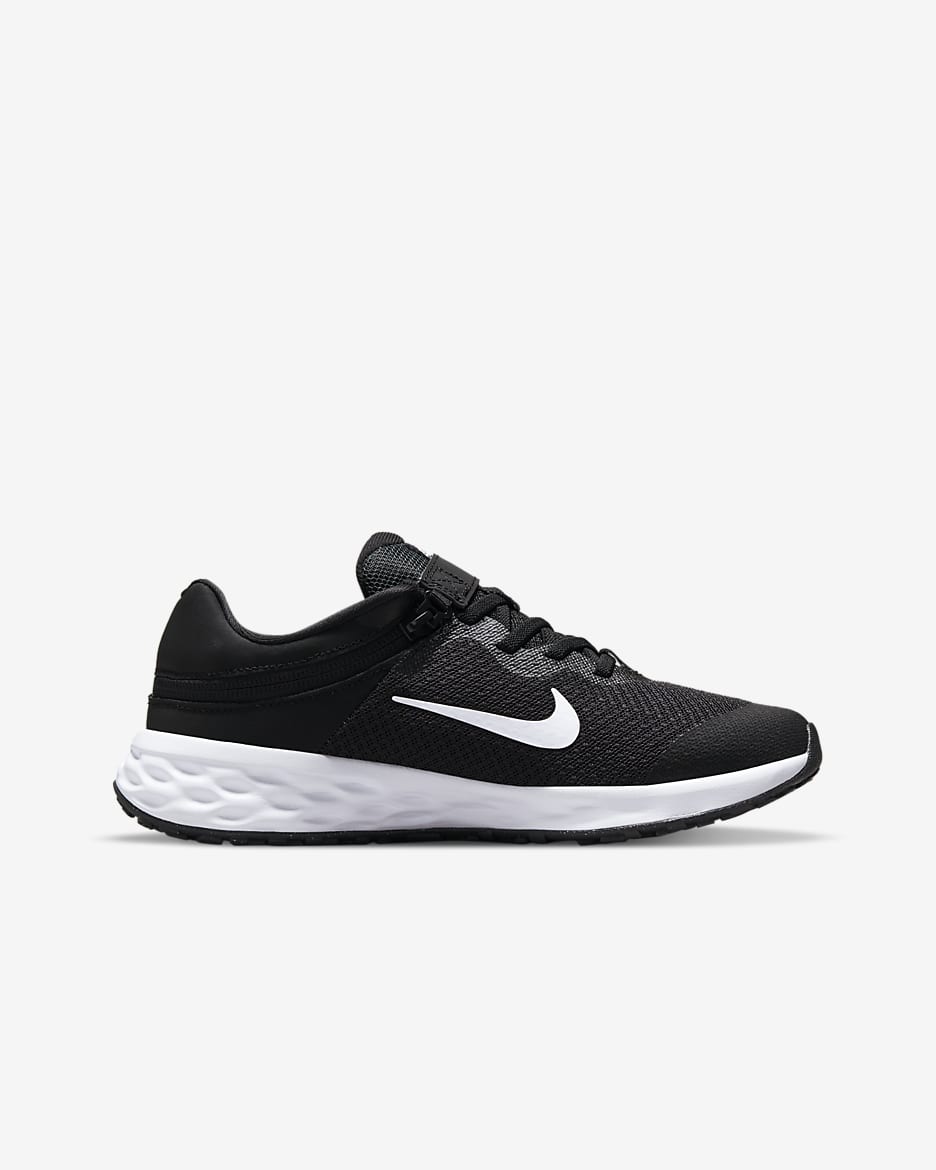 Nike Revolution 6 FlyEase Older Kids' Easy On/Off Road Running Shoes - Black/Dark Smoke Grey/White