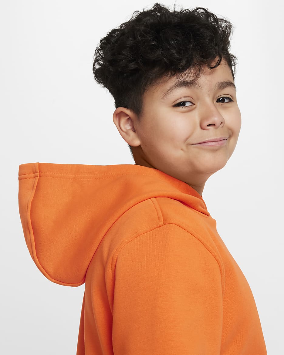 Sudadera con gorro sin cierre para niños talla grande (talla amplia) Nike Sportswear Club Fleece - Naranja seguridad/Blanco