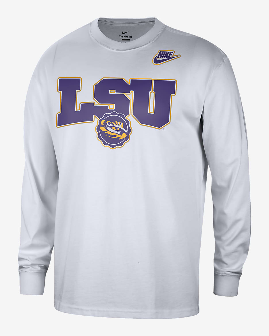 LSU Max90 Men's Nike College Crew-Neck Long-Sleeve T-Shirt - White