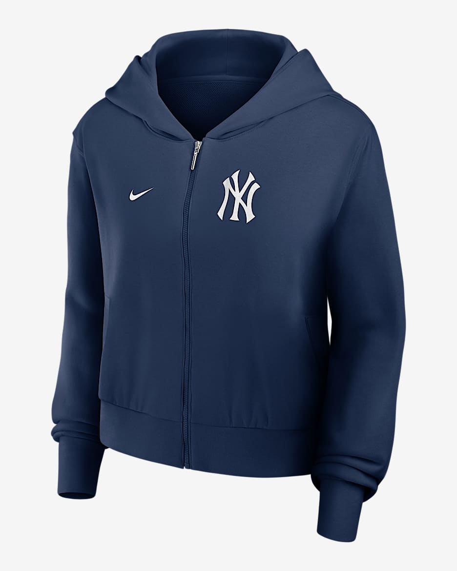 Sudadera con gorro Nike de la MLB con cierre completo para mujer New York Yankees - Azul marino