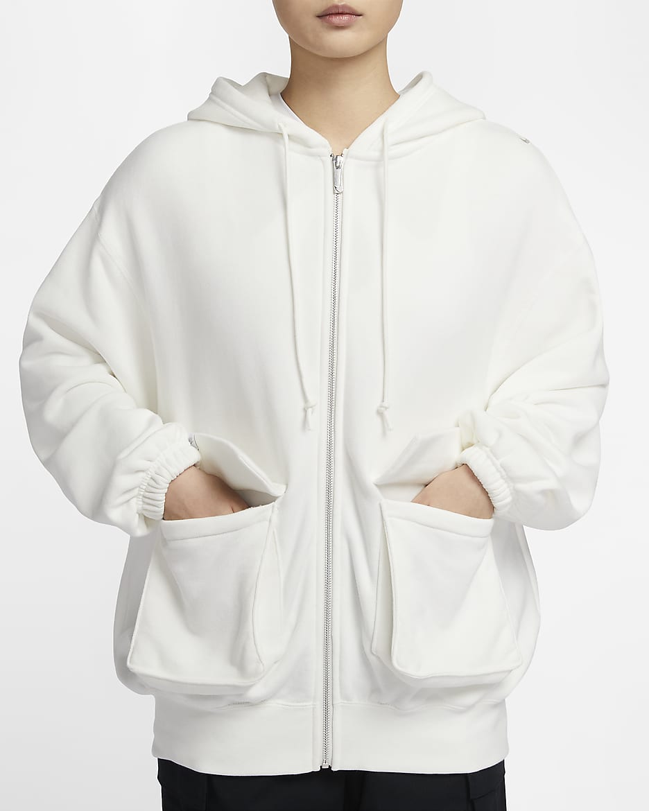 Nike Sportswear Women's Oversized Full-Zip French Terry Hoodie - Sail/Light Orewood Brown