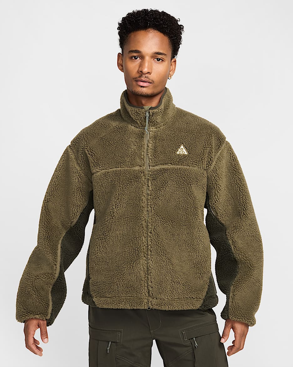 Nike ACG "Canwell Glacier" Men's Therma-FIT ADV Windproof Jacket - Medium Olive/Sequoia/Barely Volt/Summit White
