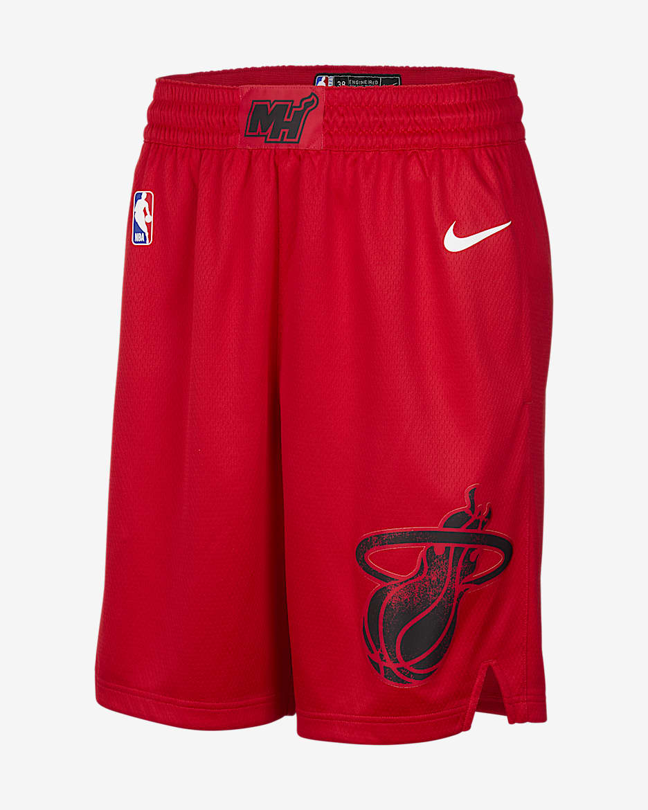 Miami Heat 2024/25 City Edition Shorts Nike Dri-FIT de la NBA Swingman para hombre - Rojo universitario/Blanco