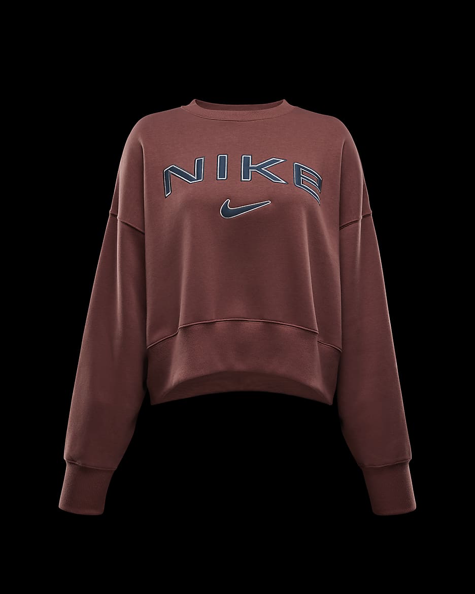 Nike Sportswear Phoenix Fleece Over-Oversized Rundhals-Sweatshirt mit Logo für Damen - Red Sepia/Platinum Violet/Armory Navy