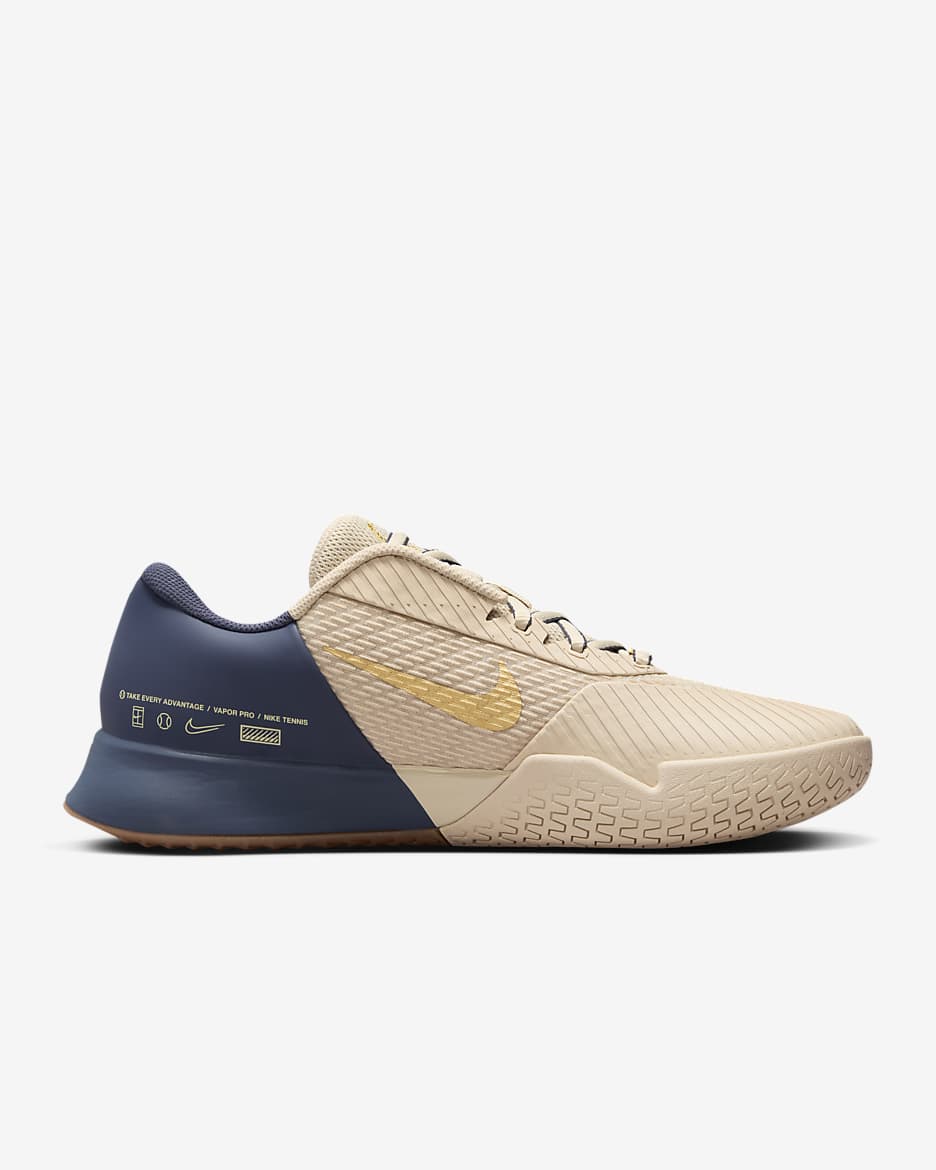 Tenis de tenis para cancha dura para hombre NikeCourt Vapor Pro 2 Premium - Duna/Trueno azul/Marrón medio goma/Oro metalizado