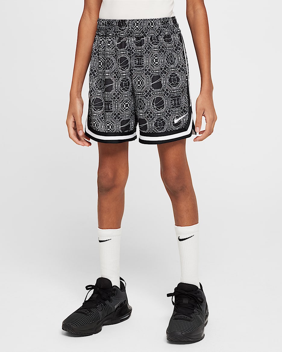 Shorts de básquetbol Dri-FIT de 13 cm para niños talla grande Nike DNA - Negro/Blanco