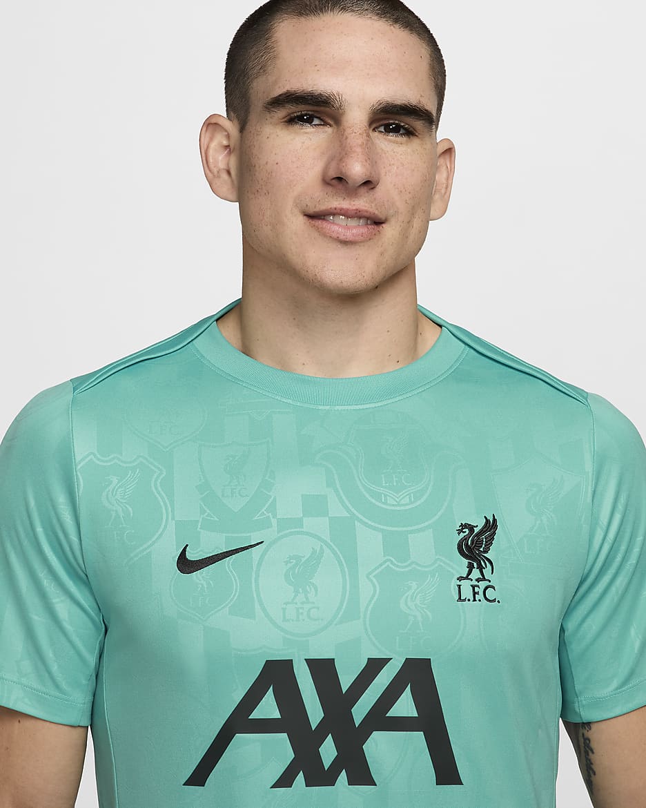 Haut de foot à manches courtes d'avant-match Nike Dri-FIT Liverpool FC Academy Pro pour homme - Washed Teal/Night Forest/Night Forest