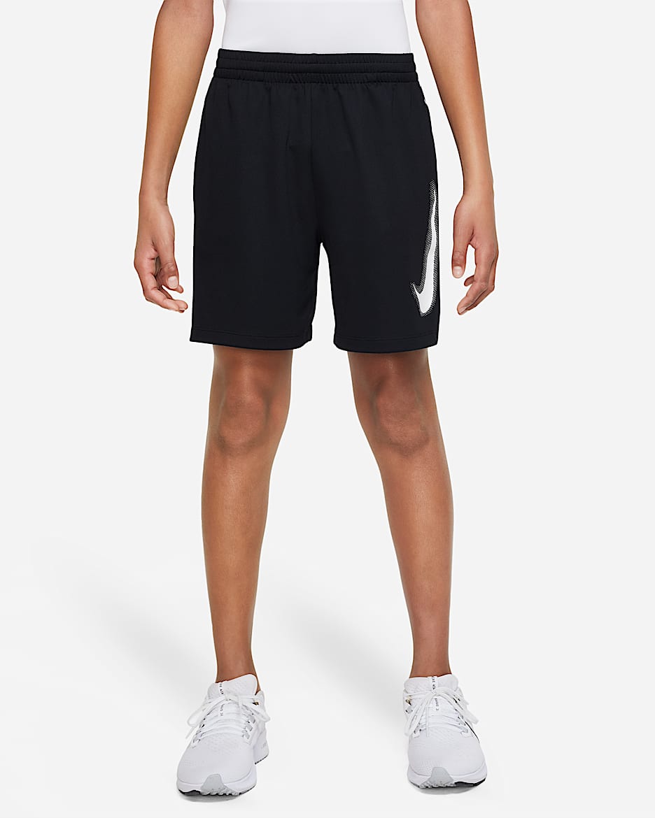 Nike Multi Older Kids' (Boys') Dri-FIT Graphic Training Shorts - Black/White/White