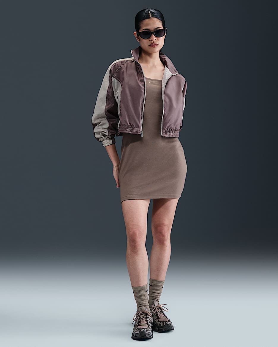 Vestido tipo blusón de tela de minicanalé ajustado para mujer Nike Sportswear Chill Knit - Marrón visón/Marrón visón