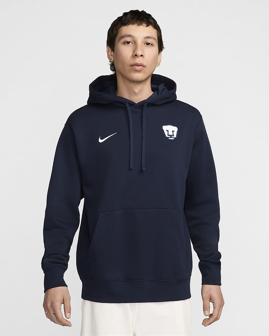 Sudadera con gorro sin cierre de fútbol Nike para hombre Pumas UNAM Club - Obsidiana/Blanco