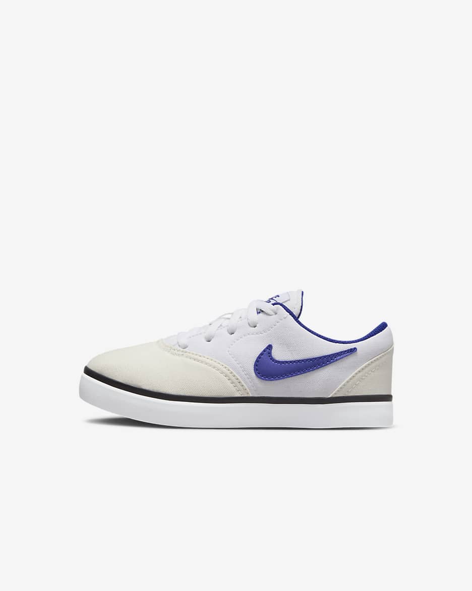 Nike SB Check Canvas Younger Kids' Skate Shoes - White/Summit White/Black/Deep Royal Blue