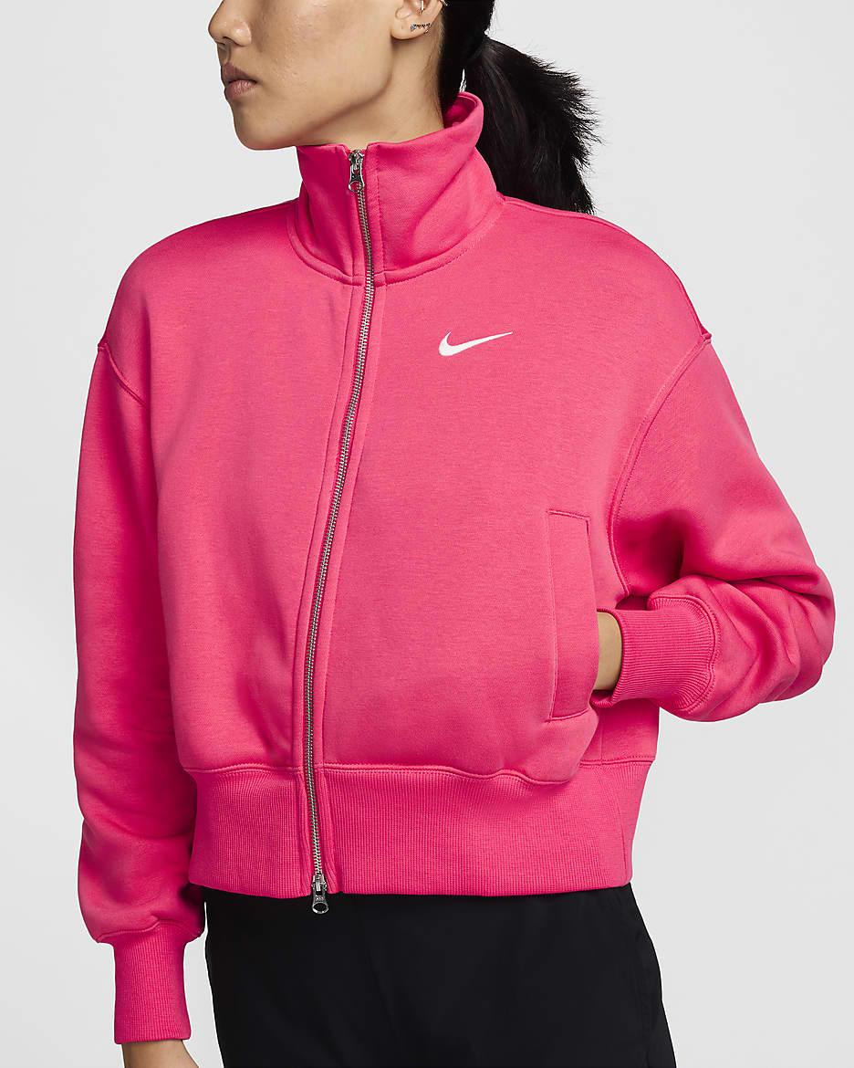 เสื้อแจ็คเก็ตวอร์มโอเวอร์ไซส์ผู้หญิง Nike Sportswear Phoenix Fleece - Aster Pink/Sail