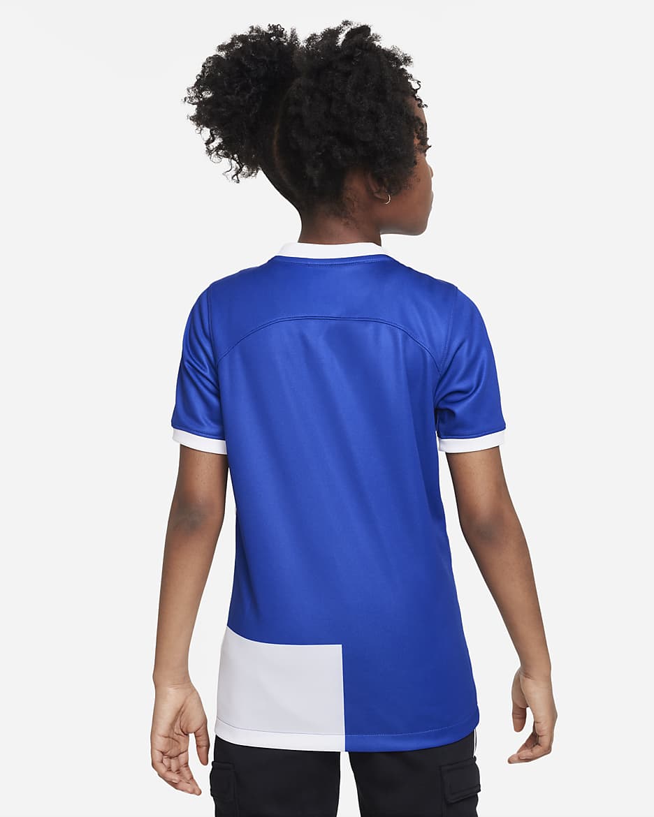 Jersey de fútbol Nike Dri-FIT del Club Atlético de Madrid visitante 2023/24 Stadium para niños talla grande - Azul eléctrico/Blanco