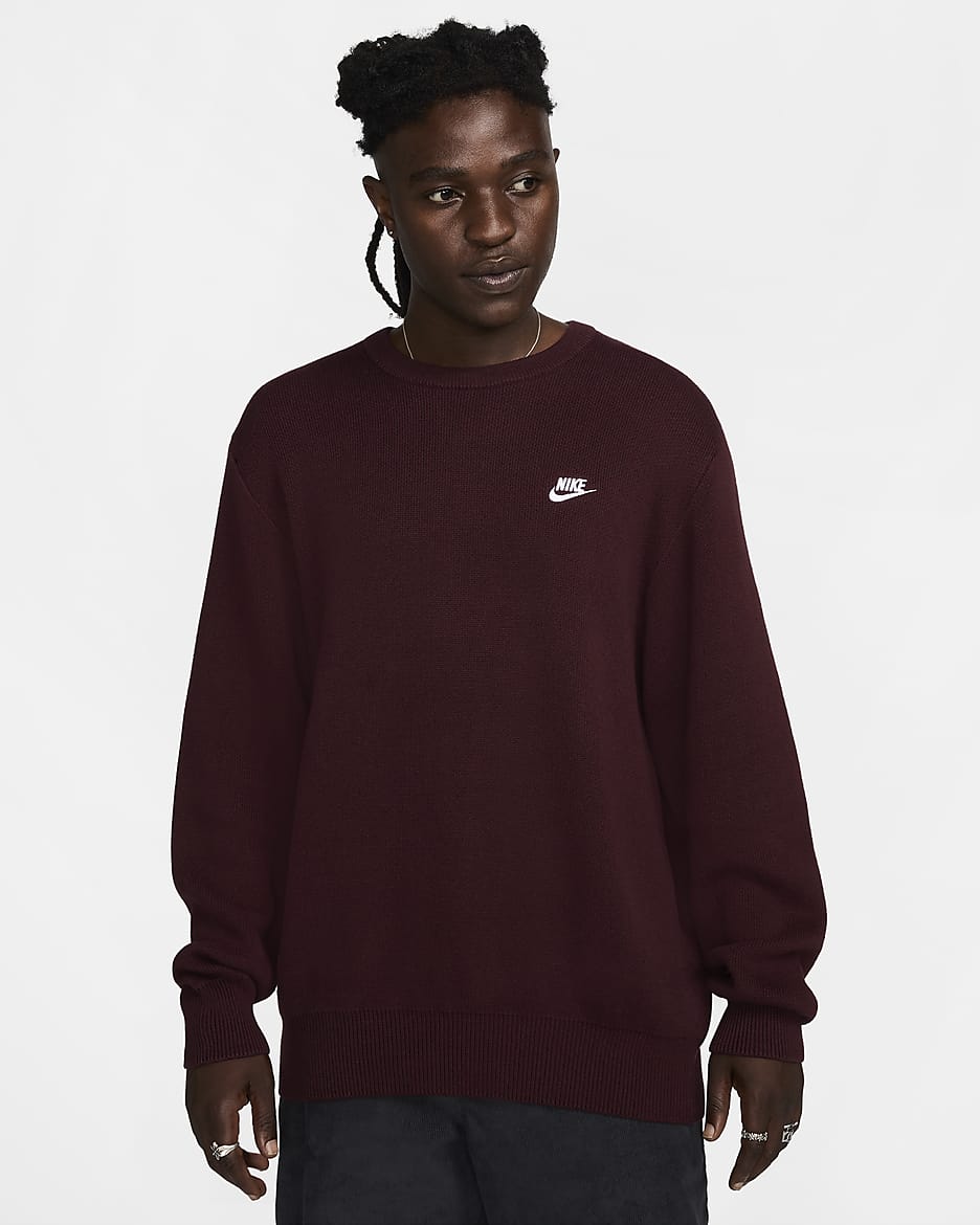 Nike Club Men's Crew-Neck Jumper - Burgundy Crush/White