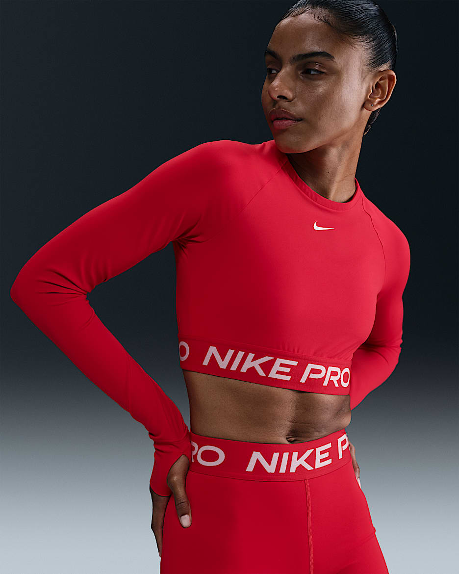 Nike Pro Women's Dri-FIT Cropped Long-Sleeve Top - University Red/White