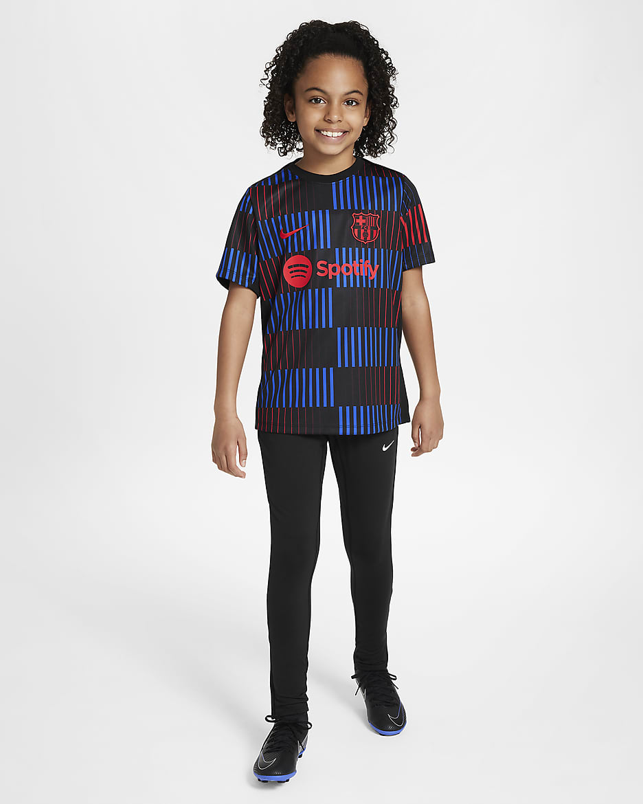 F.C. Barcelona Academy Pro Away Older Kids' Nike Dri-FIT Football Pre-Match Short-Sleeve Top - Black/Black/University Red