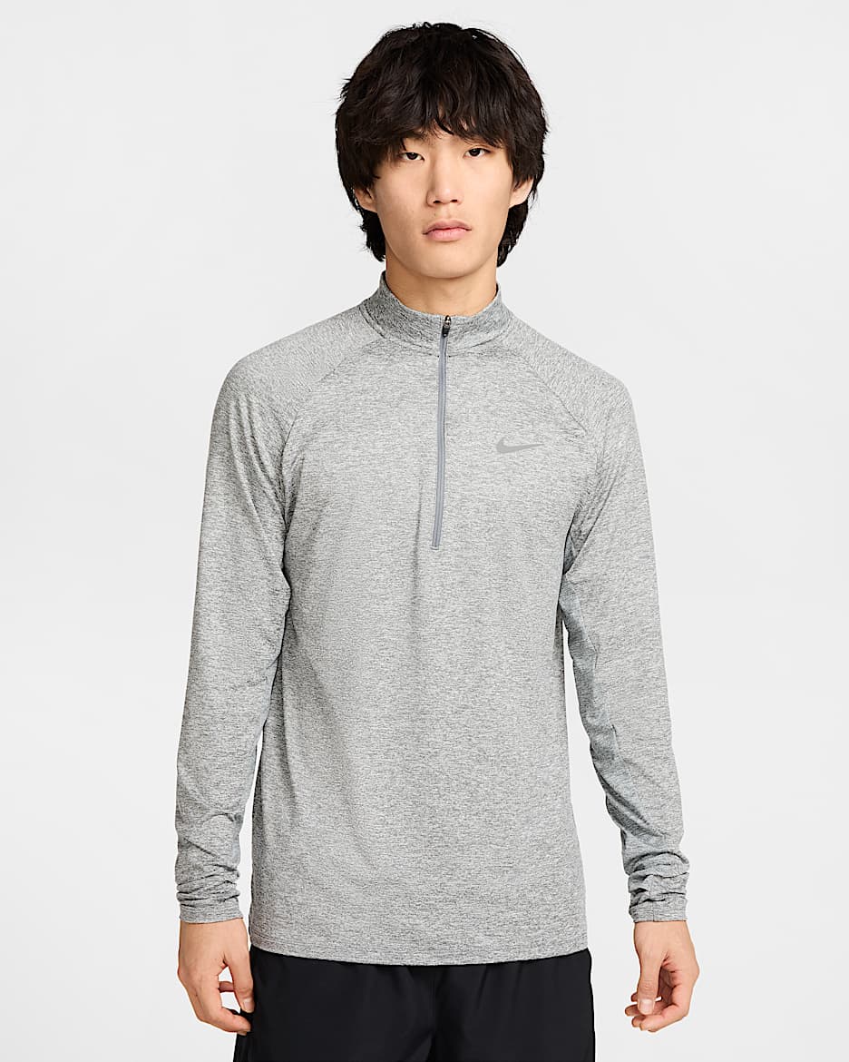 เสื้อวิ่ง Dri-FIT ซิปสั้นผู้ชาย Nike Stride - Smoke Grey/Heather