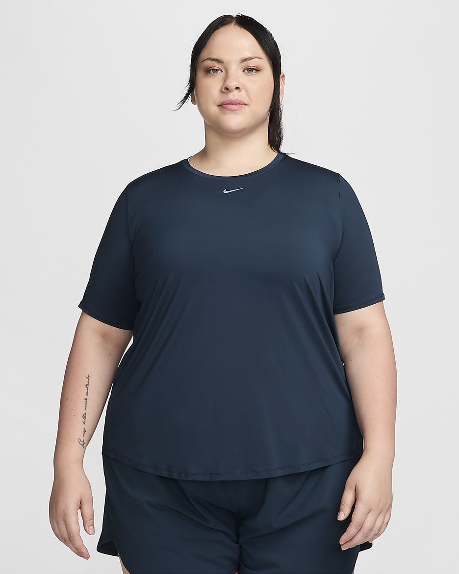 Nike One Classic 女款 Dri-FIT 短袖上衣 (加大尺寸) - Armory Navy/黑色