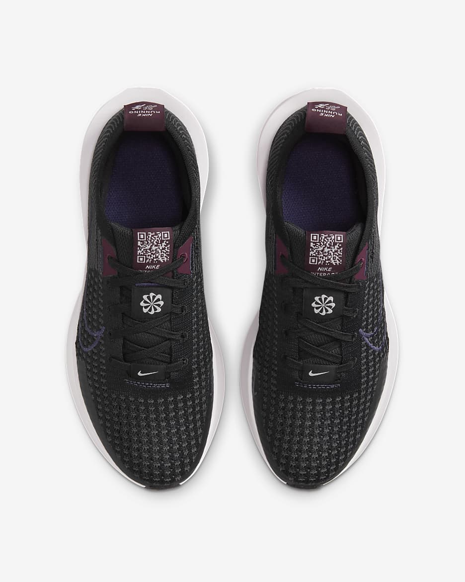 Nike Interact Run Women's Road Running Shoes - Black/Burgundy Crush/Pearl Pink/Purple Ink