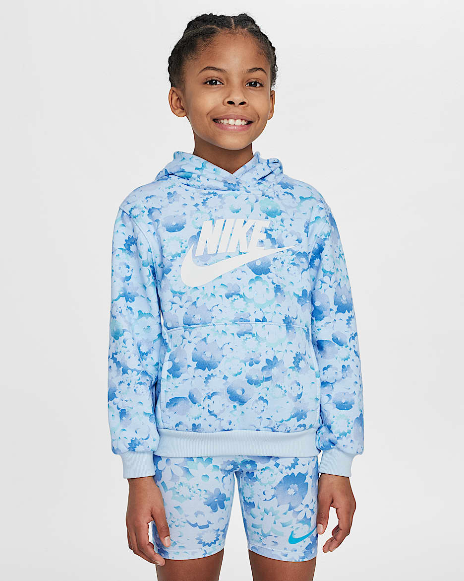 Sudadera con gorro sin cierre estampada para niños talla pequeña Nike Flow-Ral - Tinte azul