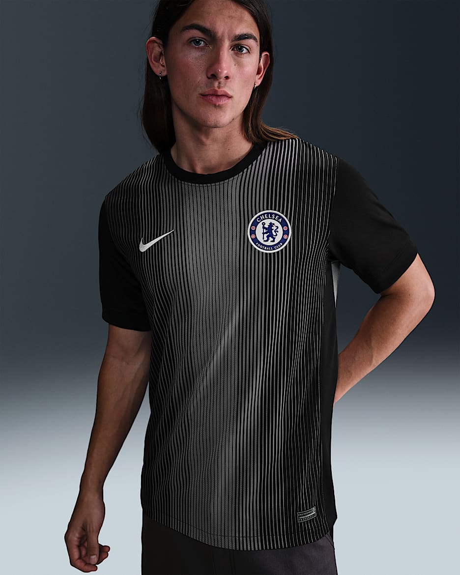 Chelsea F.C. 2025/26 Stadium Goalkeeper Men's Nike Dri-FIT Football Replica Short-Sleeve Shirt - Black/Smoke Grey/White