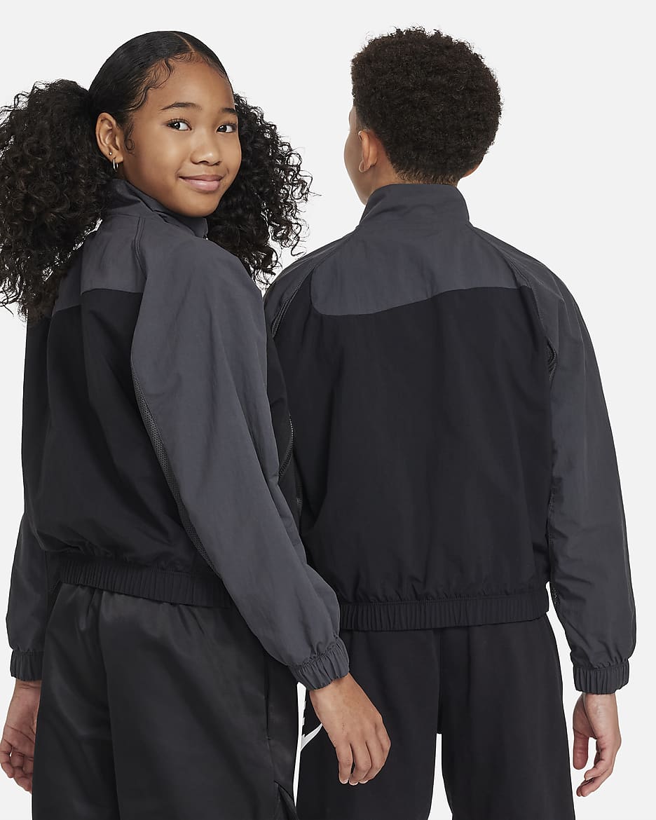 Nike Sportswear Amplify Big Kids' Woven Full-Zip Jacket - Black/Dark Smoke Grey/Dark Smoke Grey/White