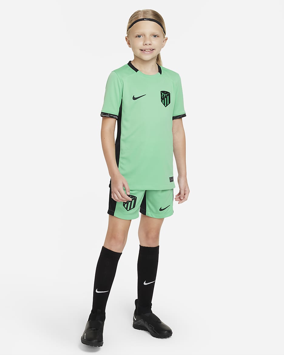 Fotbollströja Atlético Madrid 2023/24 Stadium (tredjeställ) Nike Dri-FIT för ungdom - Spring Green/Svart/Svart