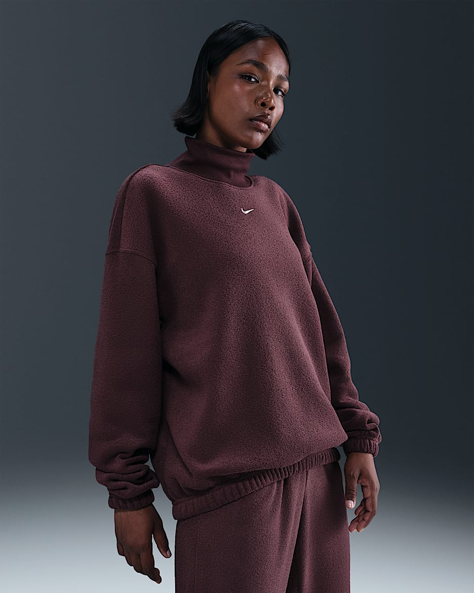 Nike Sportswear Phoenix Plush Women's Cozy Fleece Oversized Mock-Neck Top - Burgundy Crush/Sail
