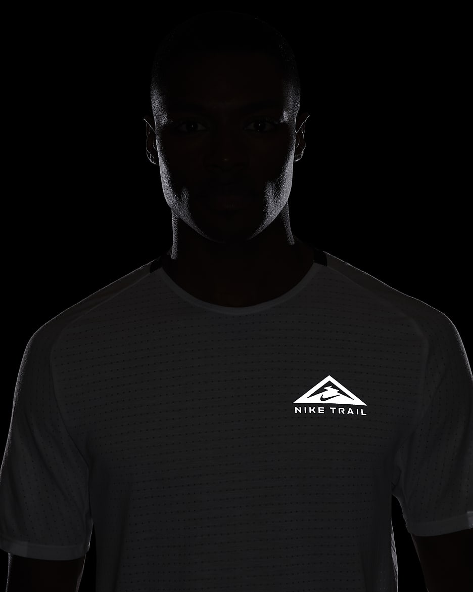 Nike Trail Solar Chase hardlooptop met korte mouwen en Dri-FIT voor heren - Summit White/Zwart